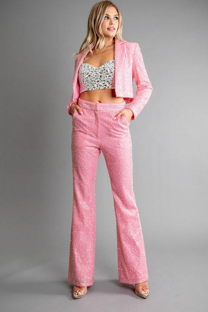 Set pantalon y blazer lentejuela rosa