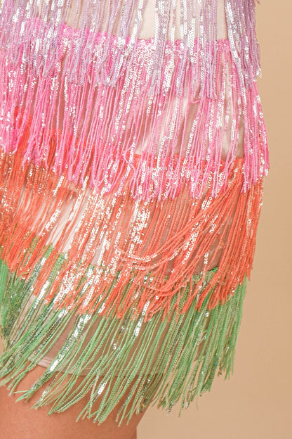 Vestido Corto De Flecos De Colores