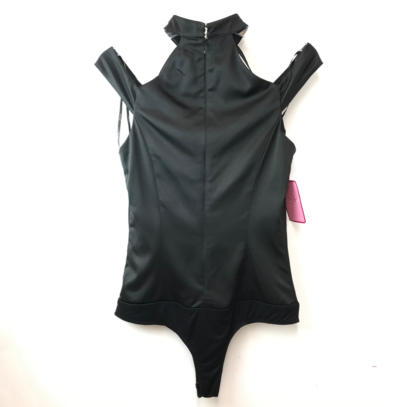 Bodysuit satinado negro con cuello halter