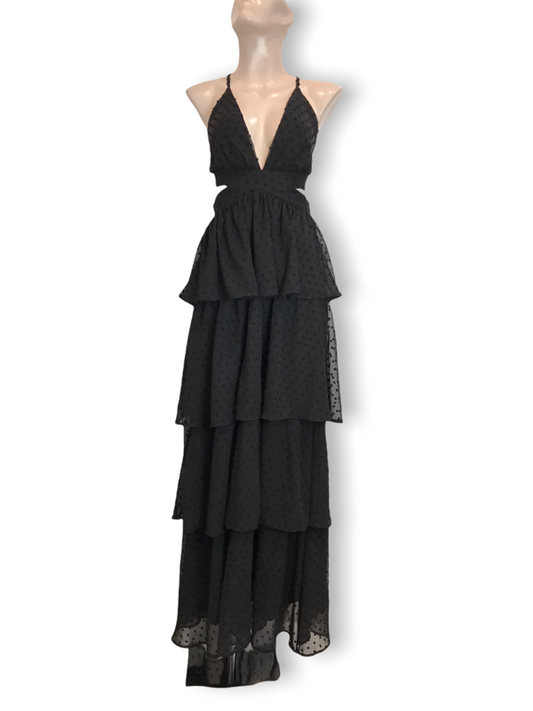 Vestido negro  capas escote v