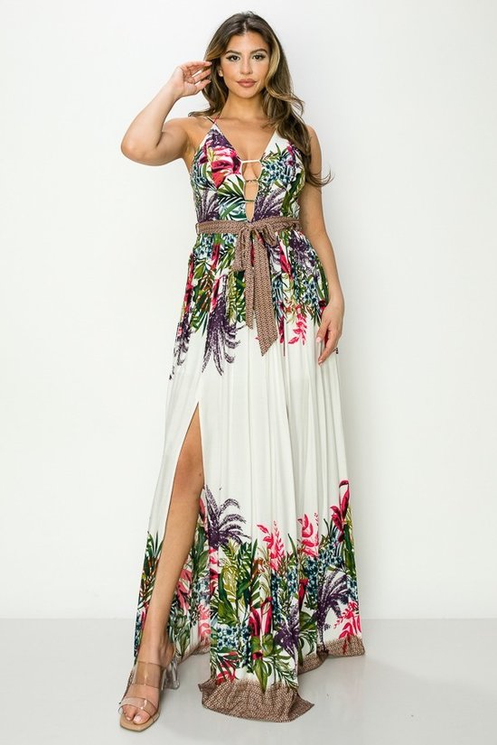 Vestido Largo  Floral Blanco con Flores