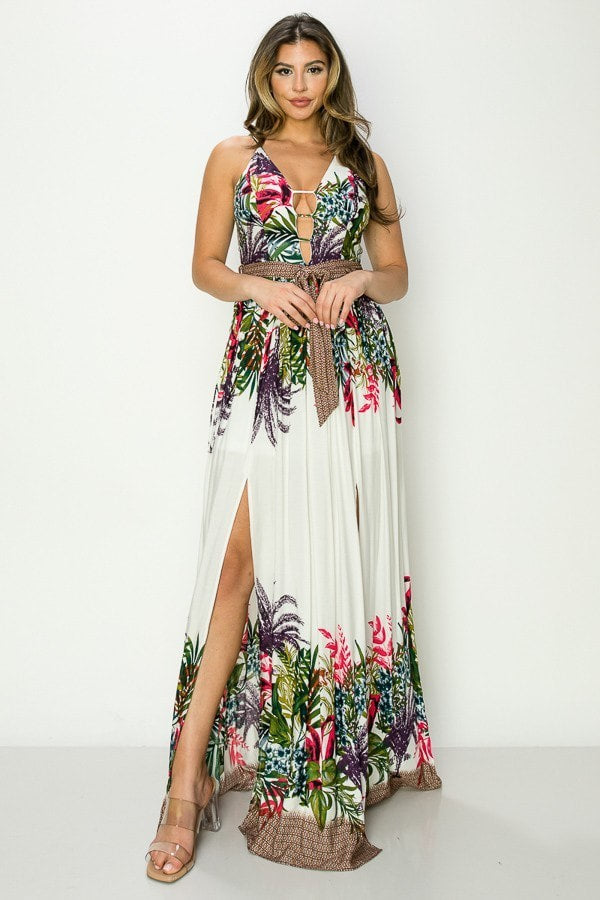 Vestido Largo Floral Blanco con Flores