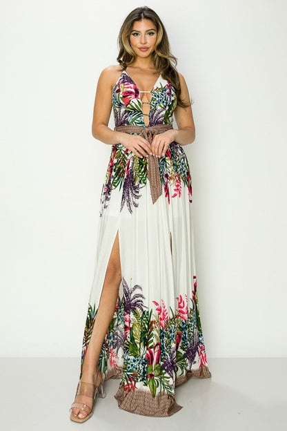 Vestido Largo  Floral Blanco con Flores