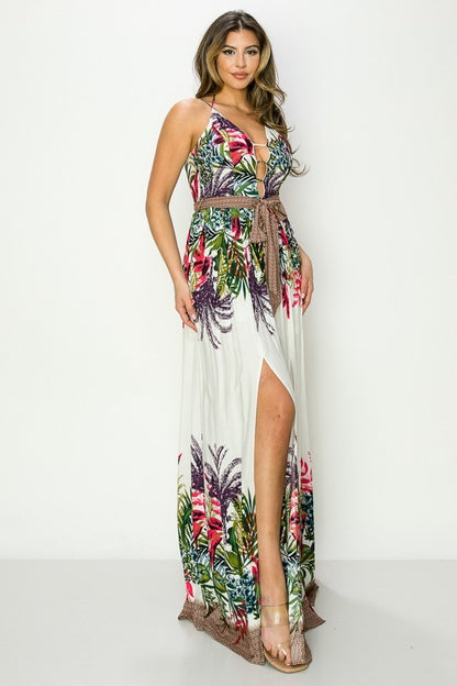 Vestido Largo  Floral Blanco con Flores